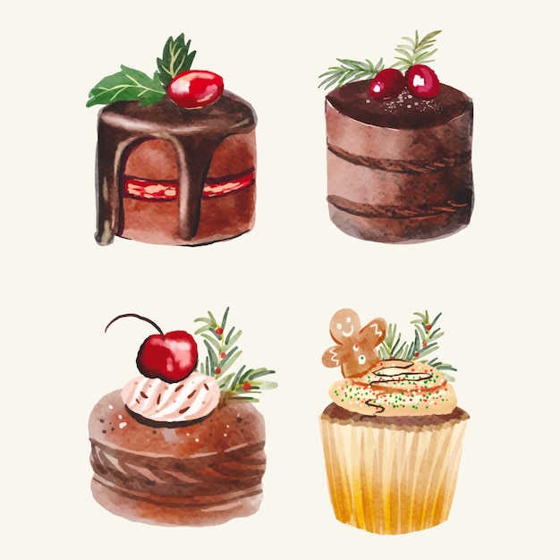 Free vector watercolor christmas chocolates collection