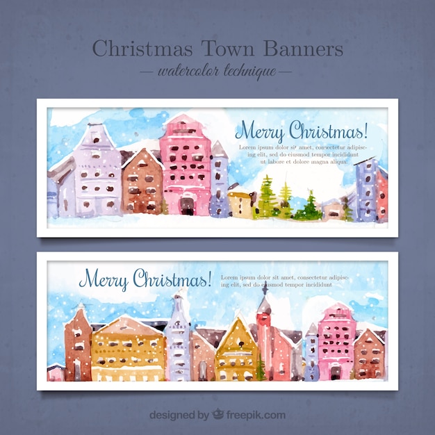 Free vector watercolor christmas city banners