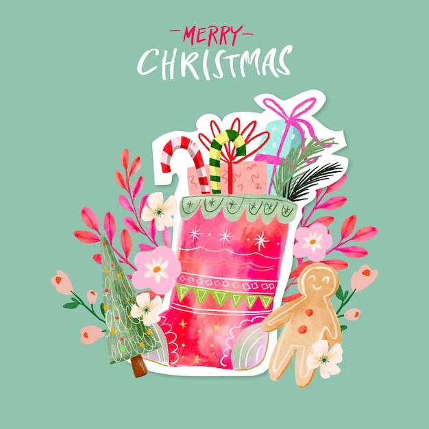 Free vector watercolor christmas collage illustration