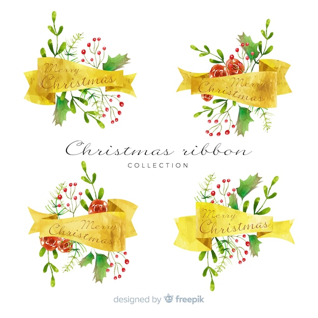 Free vector watercolor christmas colorful ribbon collection