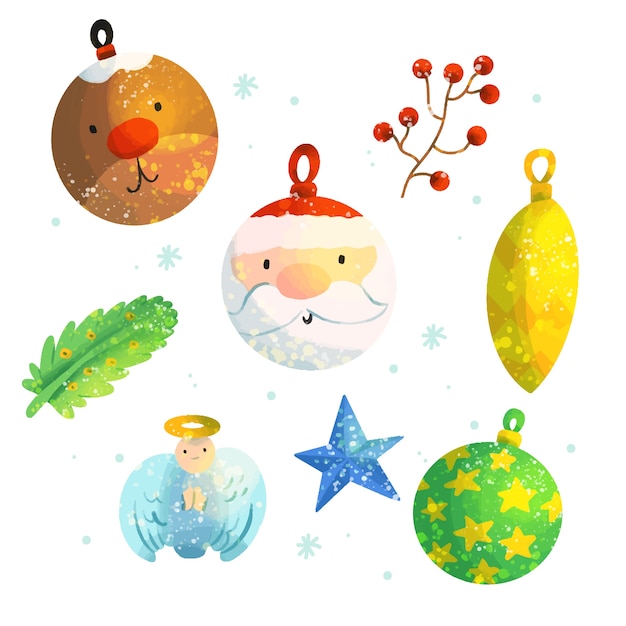 Watercolor christmas decoration collection