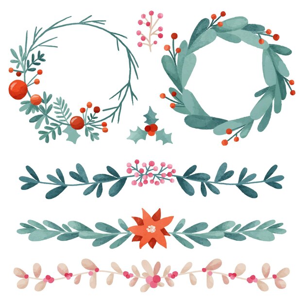 Watercolor christmas decoration set