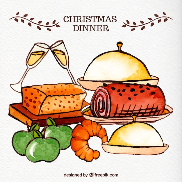 Free vector watercolor christmas dinner