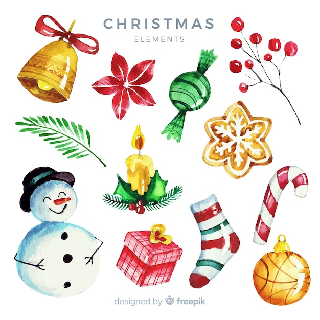 Free vector watercolor christmas element collection