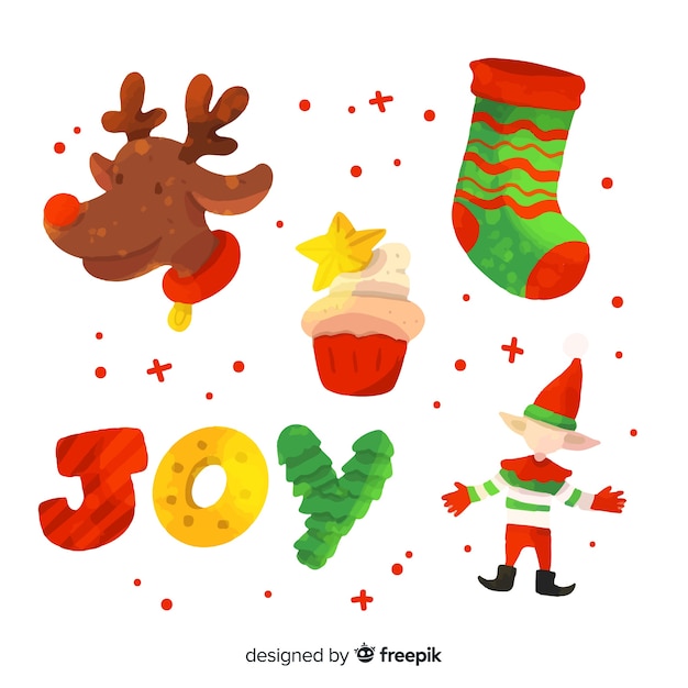 Free vector watercolor christmas element collection