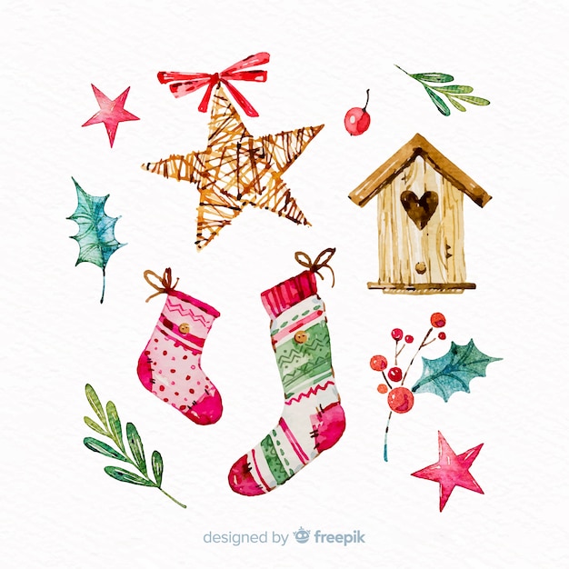 Free vector watercolor christmas element collection