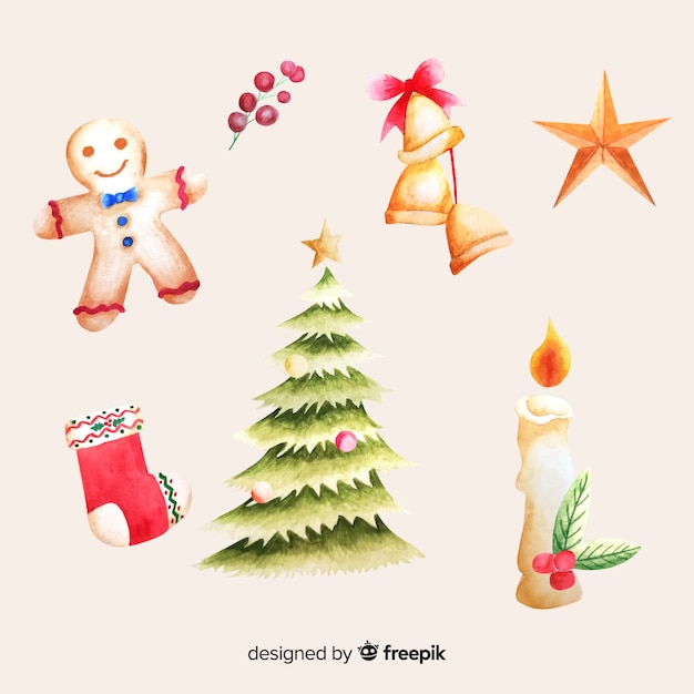 Watercolor christmas element collection