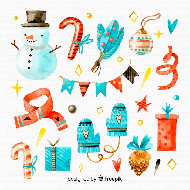 Free vector watercolor christmas element collection