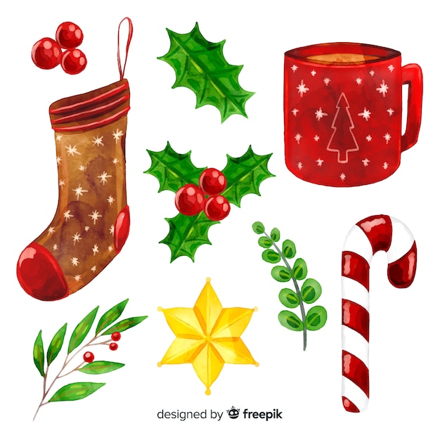 Free vector watercolor christmas element collection