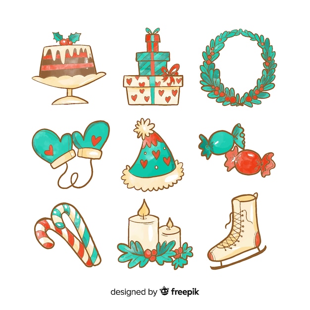 Free vector watercolor christmas element collection