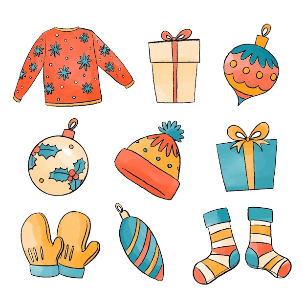 Free vector watercolor christmas element collection