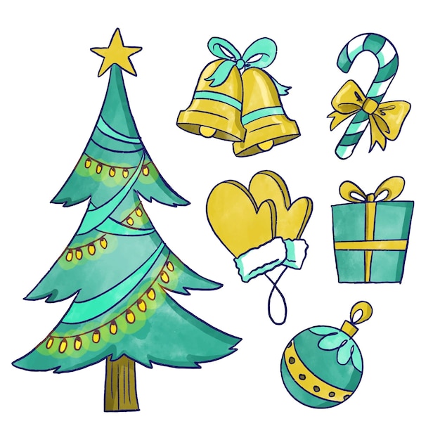 Free vector watercolor christmas element collection