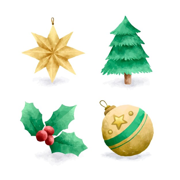 Watercolor christmas element collection