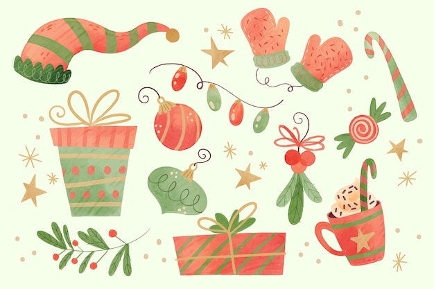 Free vector watercolor christmas element collection