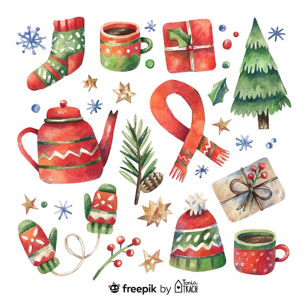 Free vector watercolor christmas element collection