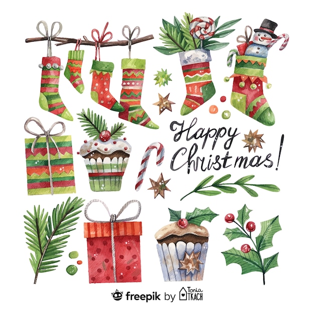 Free vector watercolor christmas element collection