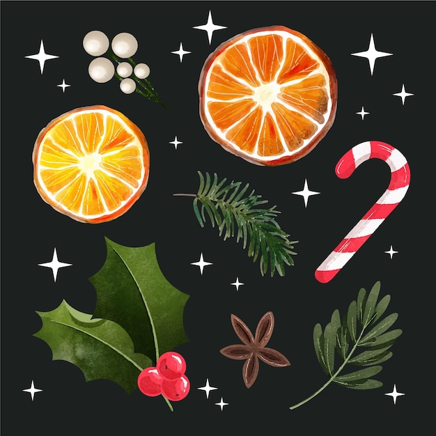 Free vector watercolor christmas elements collection