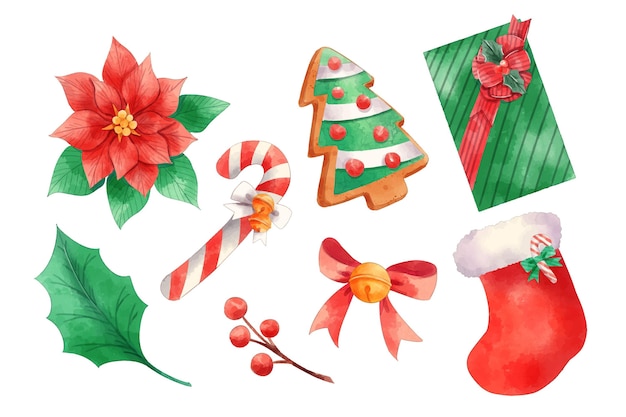 Watercolor christmas elements collection