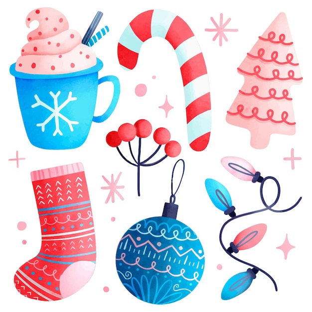 Watercolor christmas elements collection