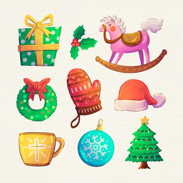 Free vector watercolor christmas elements collection