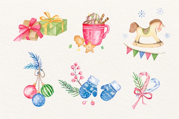 Watercolor christmas elements collection