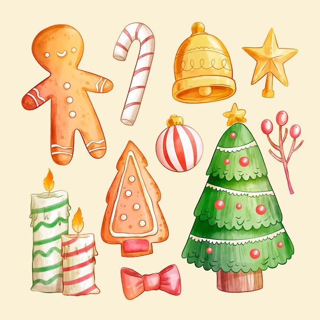 Free vector watercolor christmas elements collection