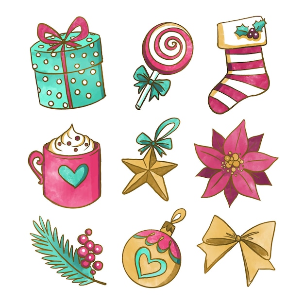 Free vector watercolor christmas elements pack