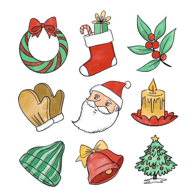 Free Vector watercolor christmas elements pack