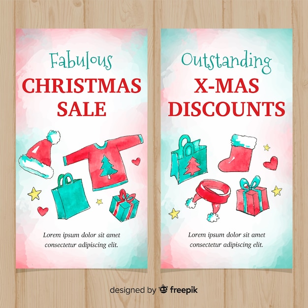 Free vector watercolor christmas elements sale banner