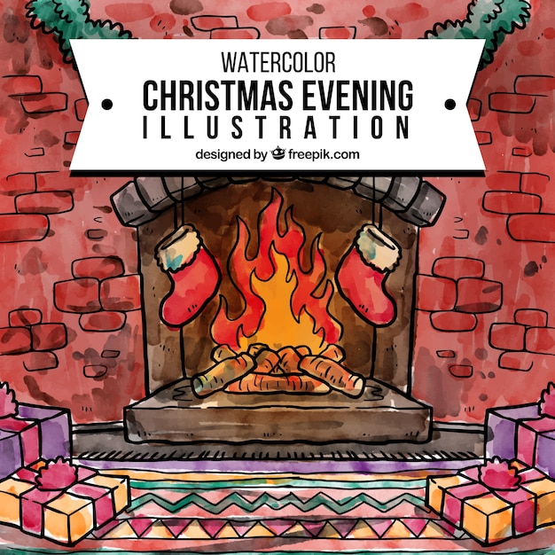 Бесплатное векторное изображение Акварель рождественский вечер иллюстрация