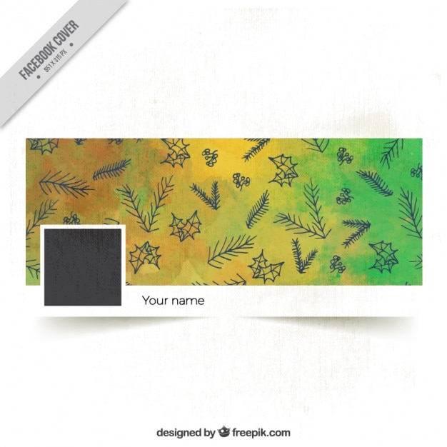 Free Vector watercolor christmas facebook cover with leaves