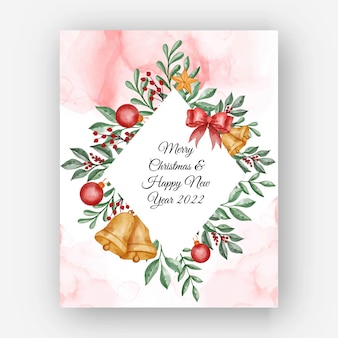 Watercolor christmas floral frame with leaves, berry and christmas light ball