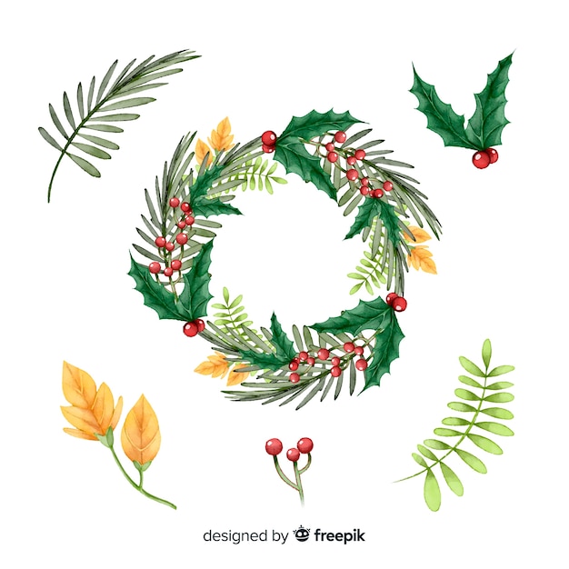 Watercolor christmas flower & wreath collection