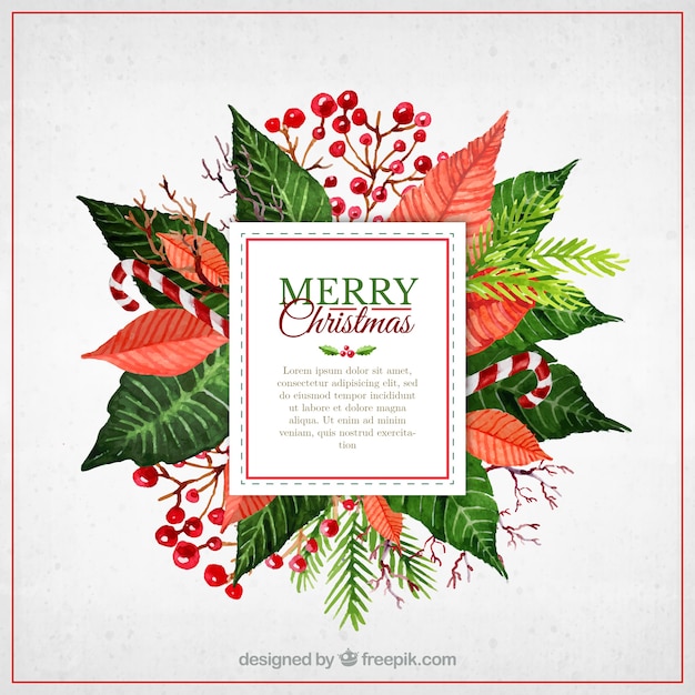 Watercolor christmas flowers label