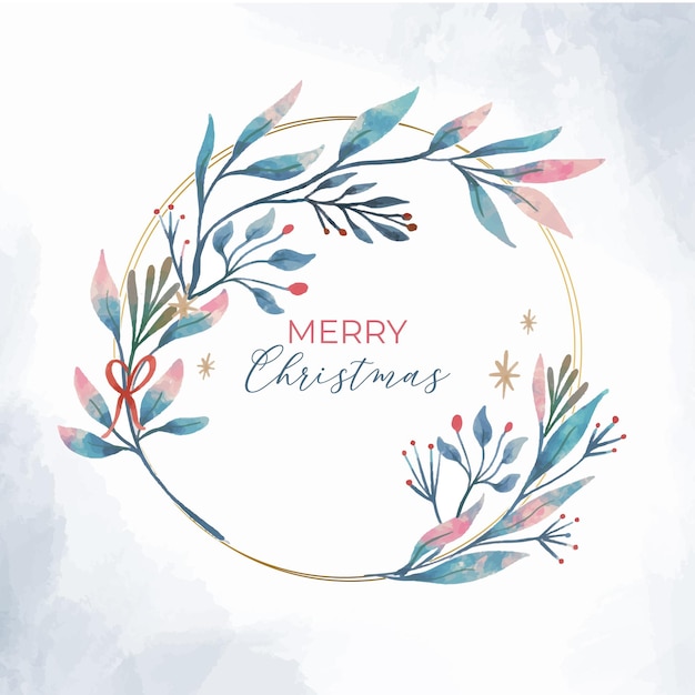 Free vector watercolor christmas frame with beautiful leaves