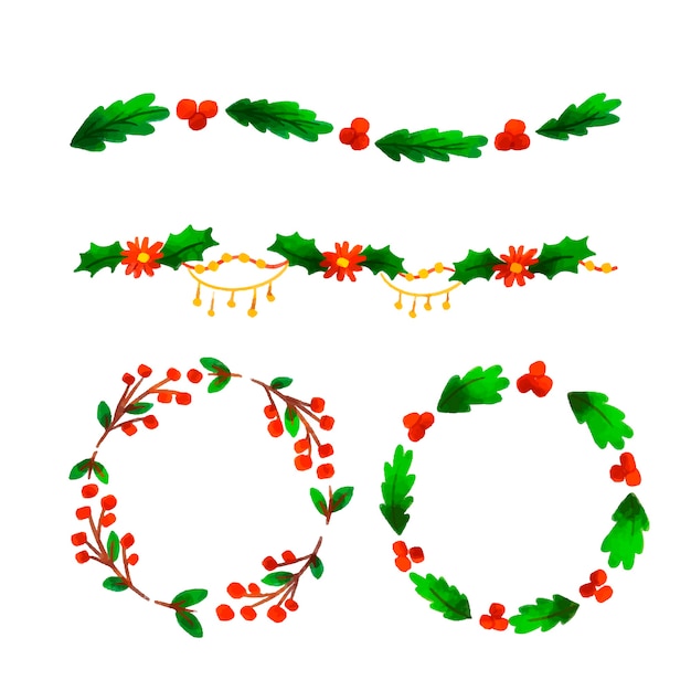 무료 벡터 수채화 크리스마스 프레임 및 테두리