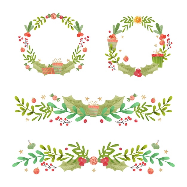 Free vector watercolor christmas frames and borders collection