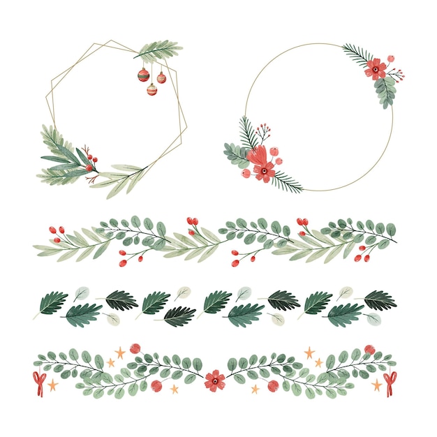 Collezione di cornici e bordi natalizi ad acquerello