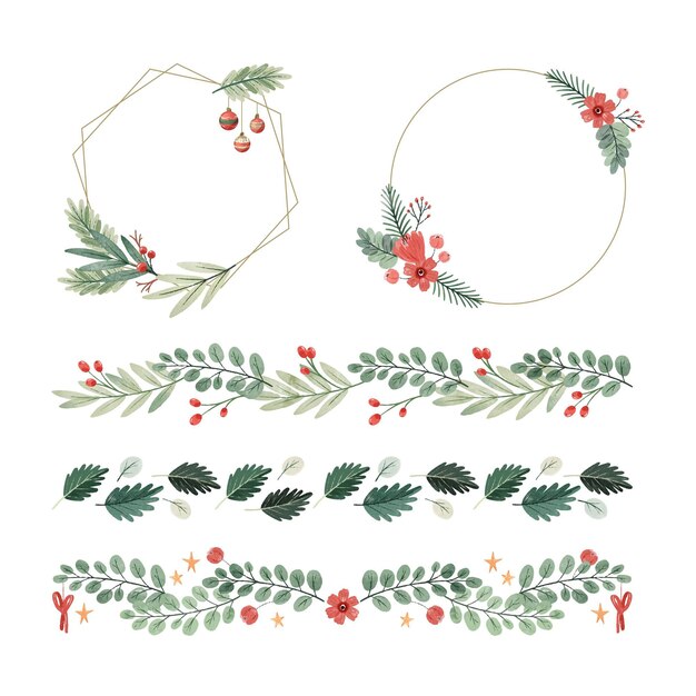 Watercolor christmas frames and borders collection