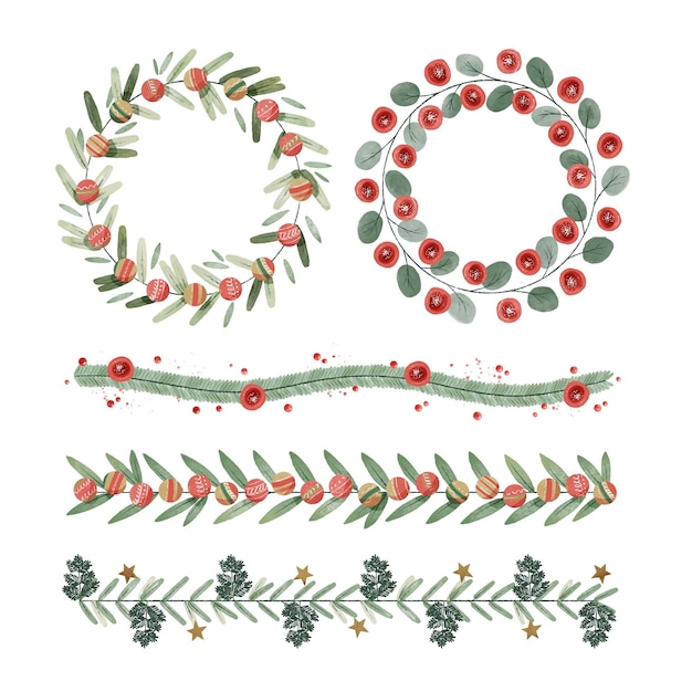 Watercolor christmas frames and borders collection