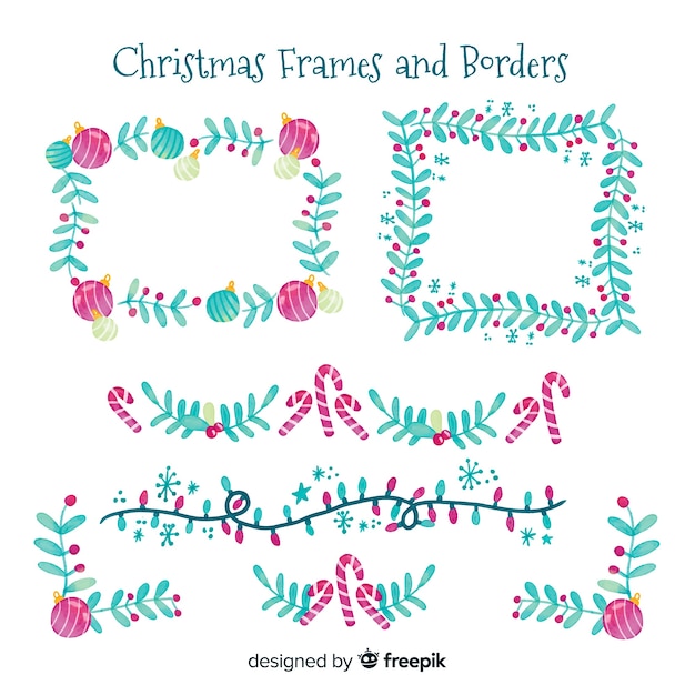 Watercolor christmas frames and borders