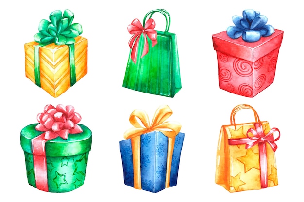 Free vector watercolor christmas gift collection