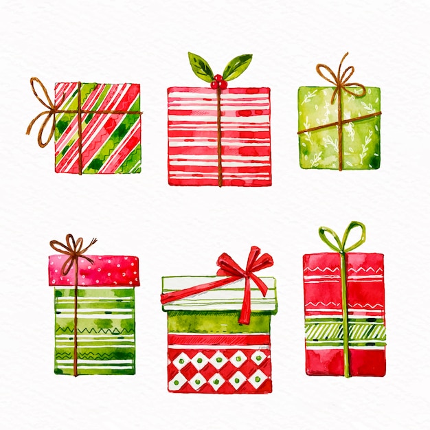 Free vector watercolor christmas gift collection