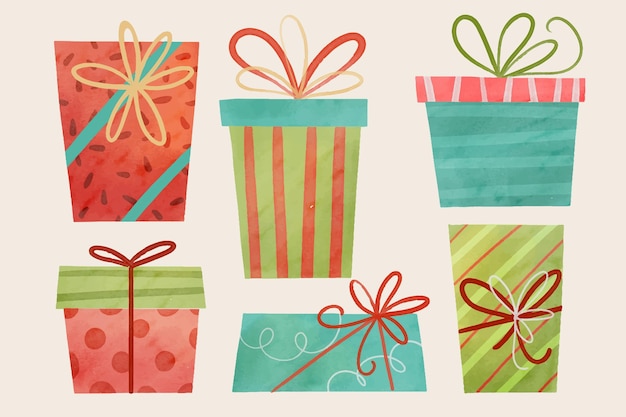 Free vector watercolor christmas gift collection