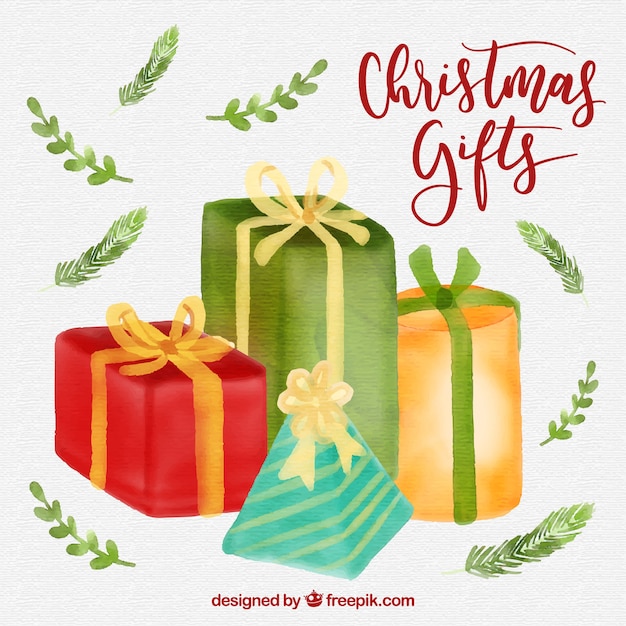 Watercolor christmas gifts background