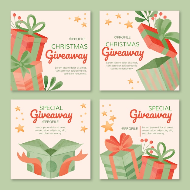 Watercolor christmas giveaway instagram posts collection