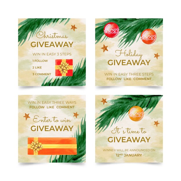 Watercolor christmas giveaway instagram posts collection