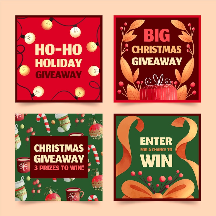 Free Vector watercolor christmas giveaway instagram posts collection