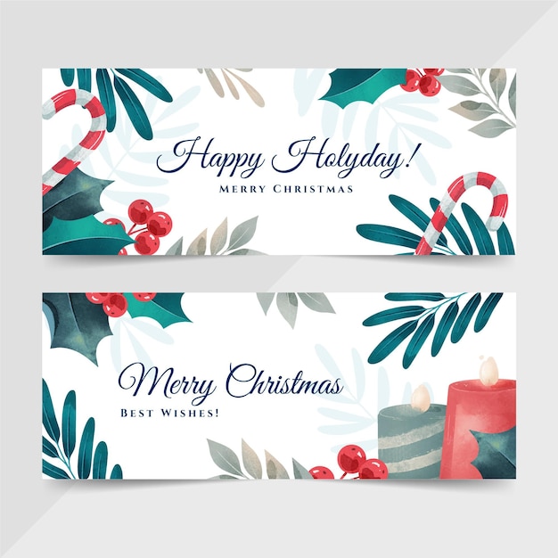 Watercolor christmas horizontal banners set