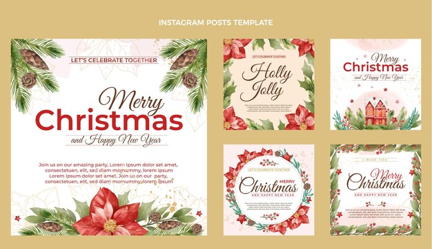 watercolor christmas instagram posts collection